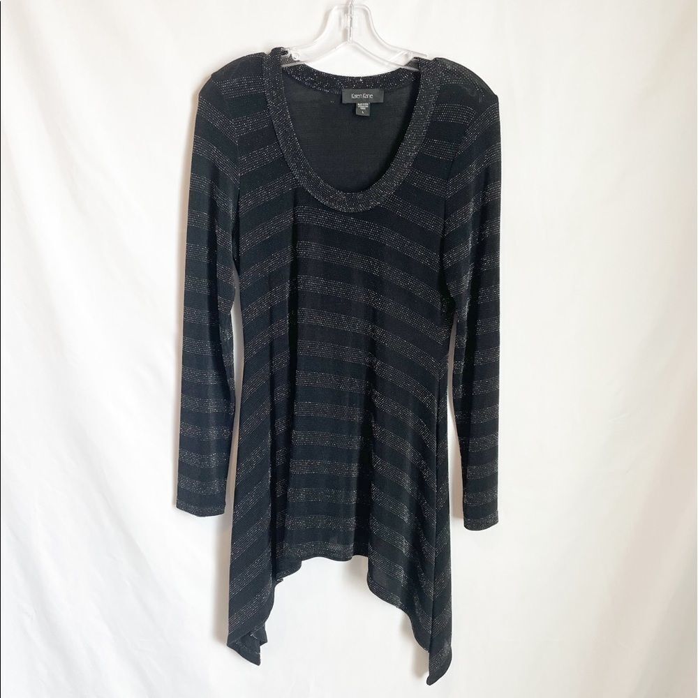 Karen Kane Long Sleeve Black Silver Sparkly Top L